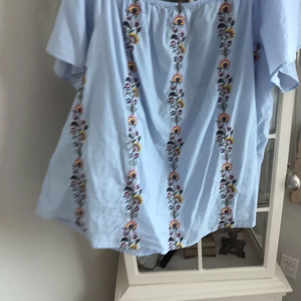 Lane Bryant Embroidered Off-Shoulder Blue Top - Picture 3 of 7
